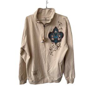 Pro Rodeo Gear Fleur De Lis Quarter Zip Pullover Sweatshirt Womens XXL Beige NEW